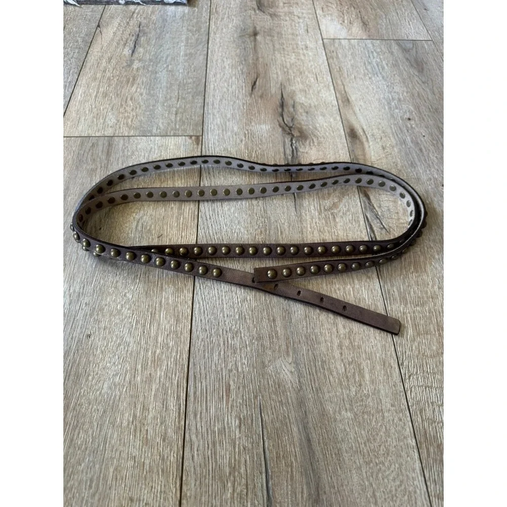 Brown Gold Metallic Brass Tone Round Studded Double Wrap Boho Belt Medium/ Large